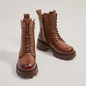 发泡底真皮马丁靴女2023秋冬新款加绒高跟瘦瘦靴女休闲复古短靴女