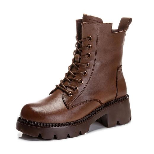 发泡底真皮马丁靴女2023秋冬新款加绒高跟瘦瘦靴女休闲复古短靴女 商品图3