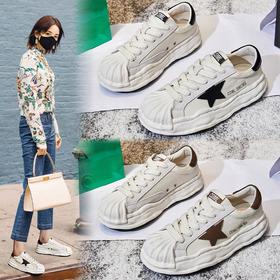 头层牛皮小白鞋女2024春季新款女士厚底单鞋真皮女鞋贝壳头溶解鞋