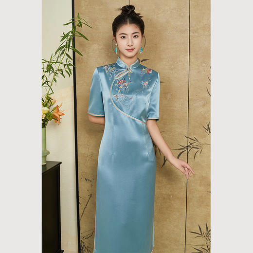 乔万尼新中式设计旗袍连衣裙修身收腰重工刺绣ET3E665 商品图2