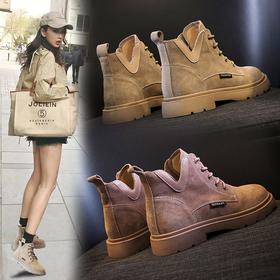 真皮马丁靴秋冬季2023新款女短靴平底女靴黑色机车女鞋瘦瘦靴子女