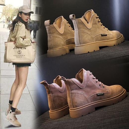 真皮马丁靴秋冬季2023新款女短靴平底女靴黑色机车女鞋瘦瘦靴子女 商品图0