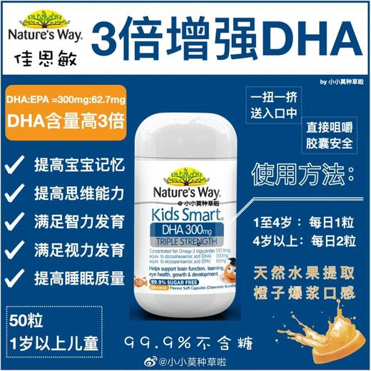 Nature‘s Way儿童咀嚼三倍DHA护眼补脑300mg 50粒（1岁+） 商品图1