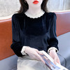 KQL-768春季新款法式小香风拼接丝绒衬衫女设计感洋气打底衫 商品缩略图2