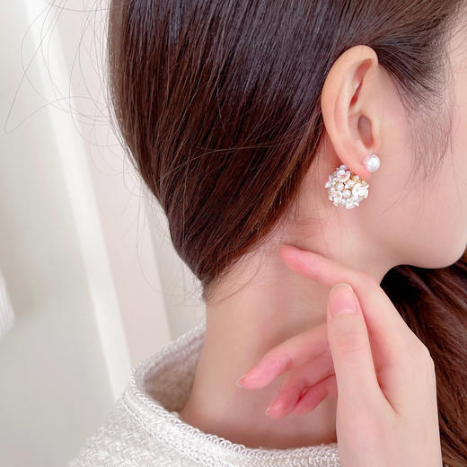 s925银针前后一款两戴花簇珍珠贝壳花朵耳钉LY 商品图2