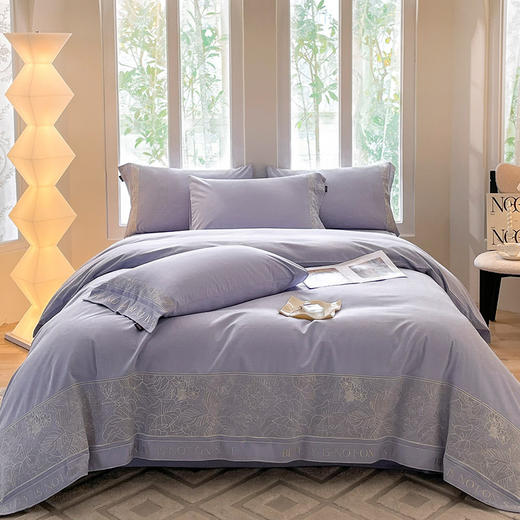 A类全棉加厚磨毛四件套 纯棉床单纯色长绒棉刺绣床上用品 商品图2