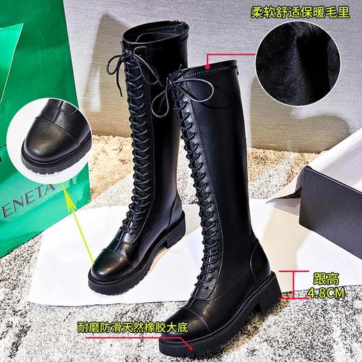 骑士靴女秋冬2023新款高筒休闲真皮长筒靴女英伦风粗跟加绒鞋子女 商品图1