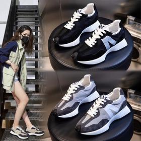 头层猪皮女鞋2024春夏新款运动阿甘鞋女百搭真皮休闲老爹鞋子女款