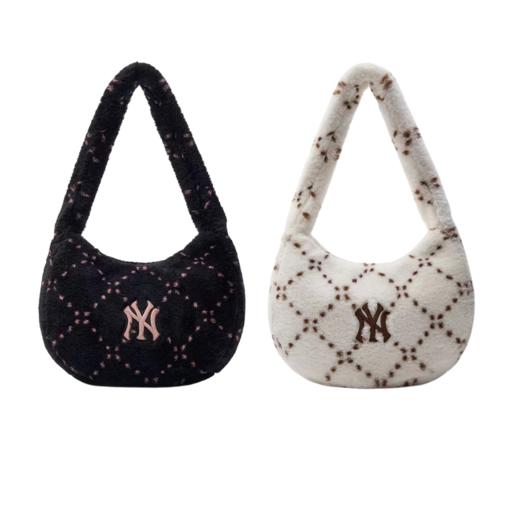 MLB 男女情侣毛绒钻石老花腋下包时尚挎包23冬季新款 商品图0