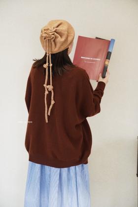 ORDINARY FITS 棕色长袖无领套头毛衣