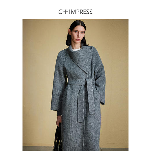 DY2304076西嘉C+IMPRESS/西嘉人字纹双面呢大衣女羊驼贝贝围巾领羊毛外套 商品图6