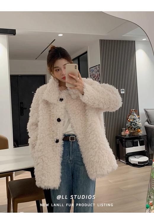 雀说新款全羊毛立领羊羔毛羊剪绒大衣皮毛一体皮草外套女冬秋冬AL2326 商品图5