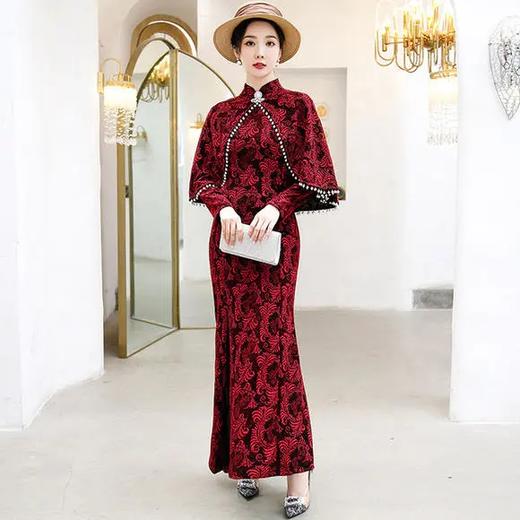 BJ261复古日常时尚，亮丝开叉长款旗袍 商品图0