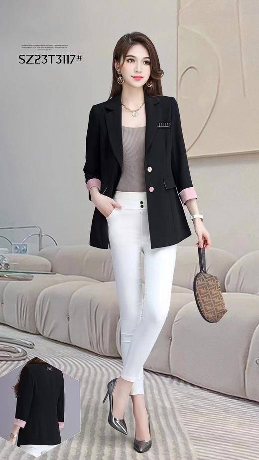 A7075       时尚撞色垂感中长款通勤百搭西装外套 商品图1