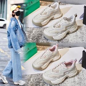 吸膜底真皮老爹鞋女2023秋季新款女士跑步运动鞋子女休闲百搭女鞋