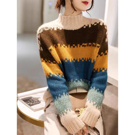 【色彩大师】100纯山羊绒重磅加厚嵌花羊绒拼色毛衣女CYR23148