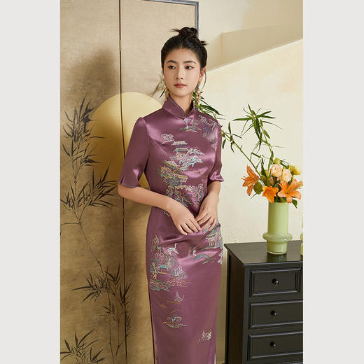 乔万尼刺绣旗袍连衣裙祥云复古中袖高贵典雅设计ET3E630 商品图2