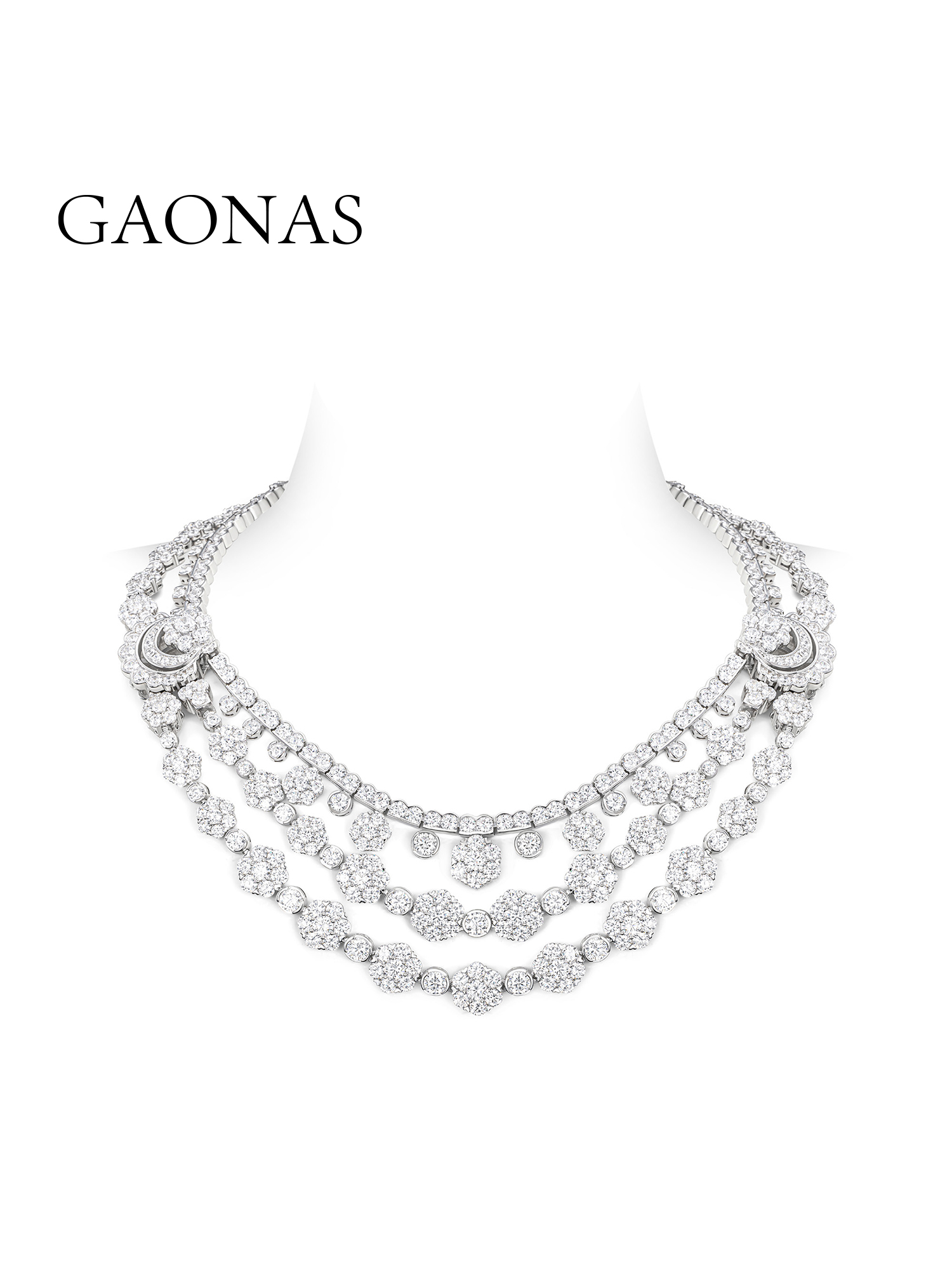 GAONAS 坠链均925银合成锆石 白色花月奢华豪镶白色项链10246XW