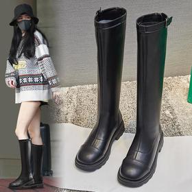 真皮长靴女秋冬季2023新款骑士高筒靴英伦风长筒靴加绒休闲女靴潮