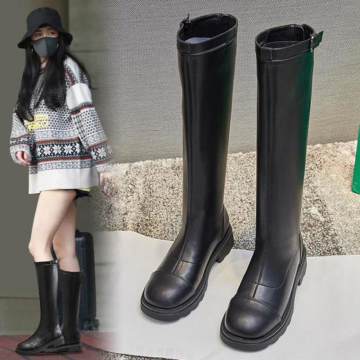 真皮长靴女秋冬季2023新款骑士高筒靴英伦风长筒靴加绒休闲女靴潮 商品图0