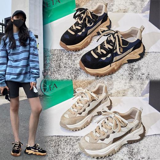 吸膜底鞋子女2024春夏新款厚底头层猪皮老爹鞋女休闲旅游真皮女鞋 商品图0