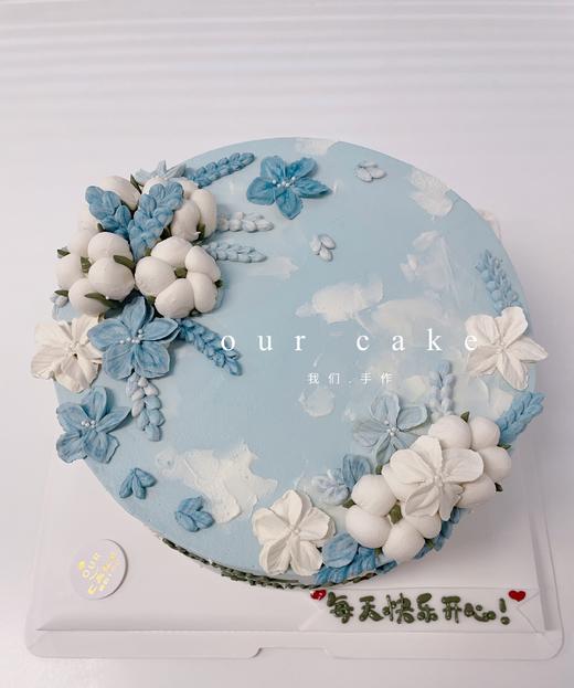 韩式蓝色裱花棉花送女生女士蛋糕-低糖处理无添加 商品图2