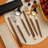 【温暖于心！便携餐具】不锈钢学生便携餐具套装，创意仿木纹葡萄牙勺叉子鸡翅木筷子三件套，手感舒适 商品缩略图2