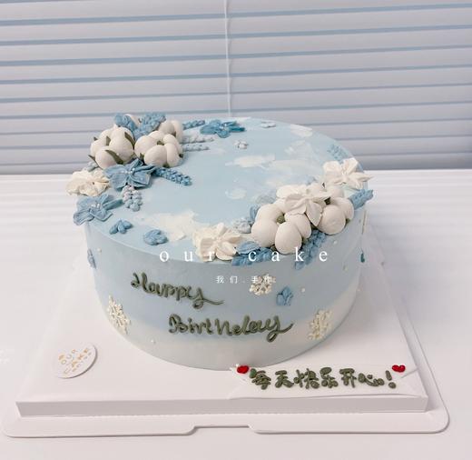 韩式蓝色裱花棉花送女生女士蛋糕-低糖处理无添加 商品图1