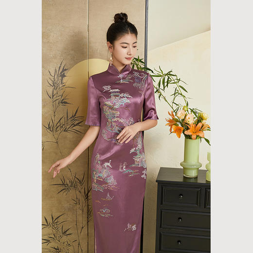 乔万尼刺绣旗袍连衣裙祥云复古中袖高贵典雅设计ET3E630 商品图1