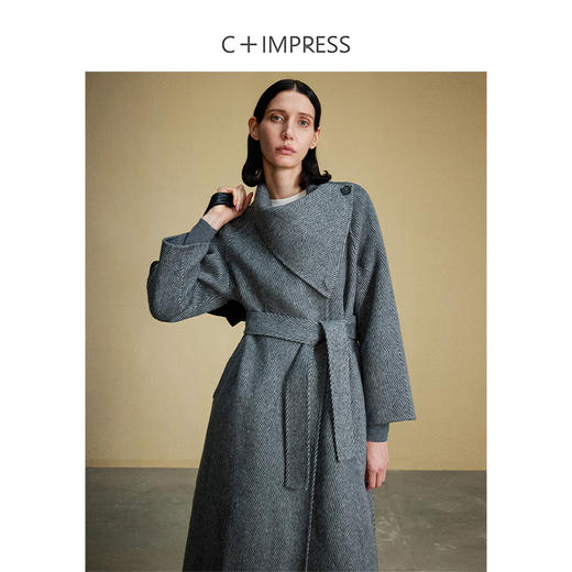 DY2304076西嘉C+IMPRESS/西嘉人字纹双面呢大衣女羊驼贝贝围巾领羊毛外套 商品图1