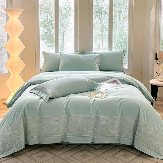 A类全棉加厚磨毛四件套 纯棉床单纯色长绒棉刺绣床上用品 商品图1