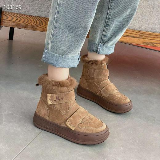 【48小时发货】【兔毛】磨砂牛皮厚底雪地靴女加绒冬季新款魔术贴软底防滑保暖大棉鞋 商品图3