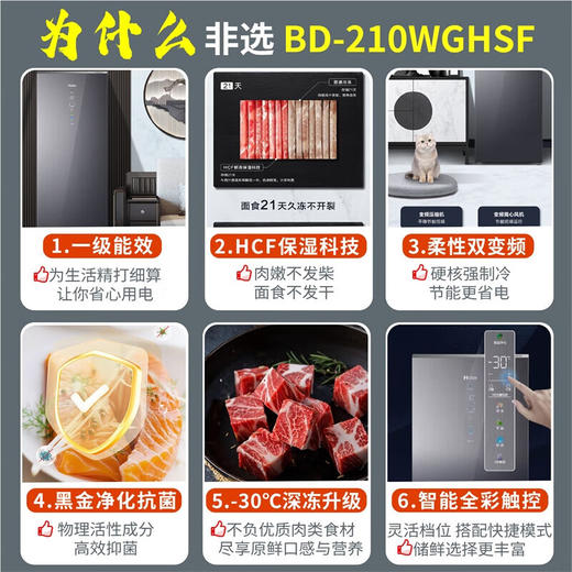 海尔（Haier）立式冰柜风冷无霜大容量一级能效家用冷冻柜冷藏转换抽屉式侧开门单门冰箱母乳保鲜BD-210WGHSF 商品图8