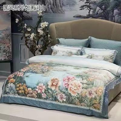 【春上新】10楼 富安娜 国绣四件套-如画河山/绿 230*229cm 吊牌价7980元 活动价3680元 商品图1