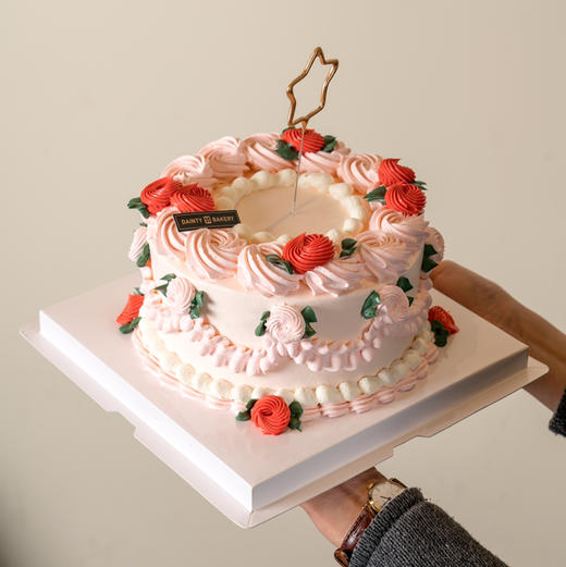 预定款｜粉色裱花蛋糕5寸6寸8寸10寸12寸（纯动物奶油 新鲜水果夹心 提前1天预定） 商品图4