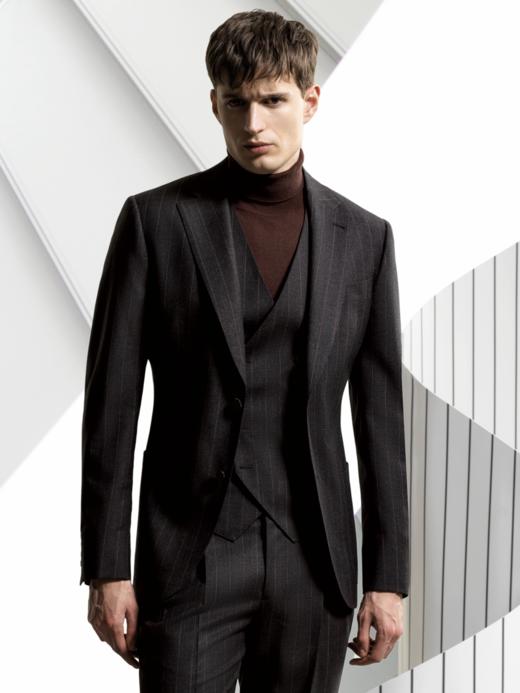 Stylbiella 澳洲美丽诺羊毛自然纬弹橡木棕宽条纹全麻衬套装 商品图0