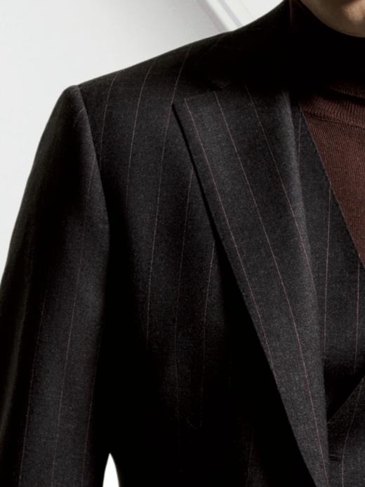 Stylbiella 澳洲美丽诺羊毛自然纬弹橡木棕宽条纹全麻衬套装 商品图1