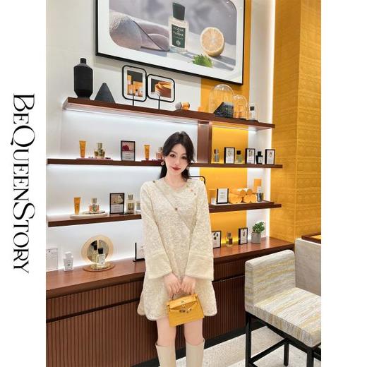 【年终福利，不退不换】  【香雪浮梅】中式重工蕾丝侧边开衩圆领宽松连衣裙女 商品图2