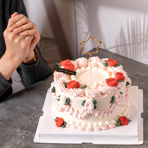 预定款｜粉色裱花蛋糕5寸6寸8寸10寸12寸（纯动物奶油 新鲜水果夹心 提前1天预定） 商品图3
