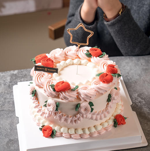 预定款｜粉色裱花蛋糕5寸6寸8寸10寸12寸（纯动物奶油 新鲜水果夹心 提前1天预定） 商品图1