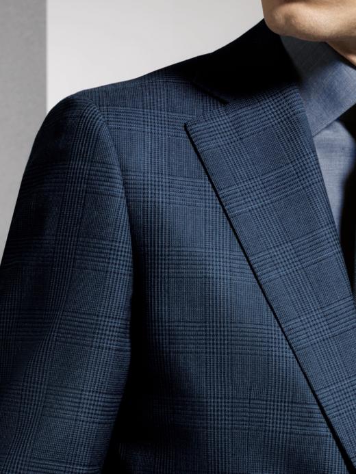 Stylbiella 澳洲美丽诺羊毛300克重四向弹力蓝色格纹全麻衬套装 商品图1