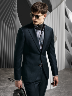 Stylbiella Super 120's 澳洲美丽诺羊毛300克自然纬弹蓝色格纹全麻衬套装