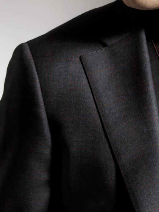 Stylbiella Super 120's 澳洲美丽诺羊毛自然纬弹中灰色格纹全麻衬套装 商品图1