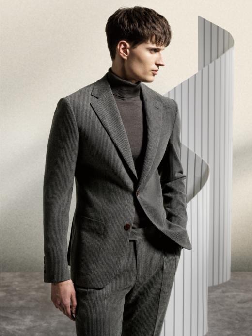 Stylbiella 羊绒羊毛混织330克重纬向弹力褐色条绒全麻衬套装 商品图0