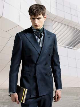 Stylbiella Super 120's 澳洲美丽诺羊毛300克重自然纬弹蓝色格纹全麻衬套装