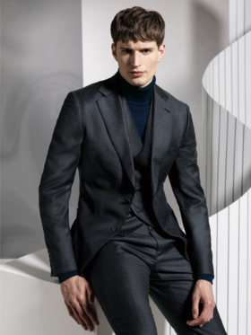 Stylbiella Super 120's 澳洲美丽诺羊毛300克重自然纬弹灰色全麻衬套装