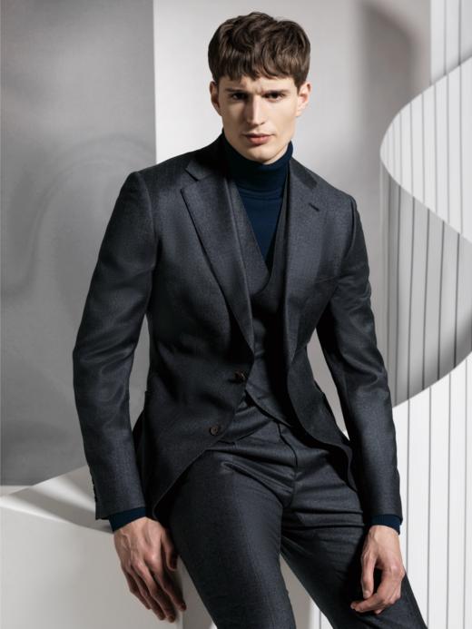 Stylbiella Super 120's 澳洲美丽诺羊毛300克重自然纬弹灰色全麻衬套装 商品图0