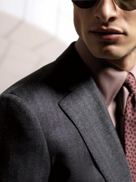 Stylbiella Super 120's 澳洲美丽诺羊毛自然纬弹灰色条纹全麻衬套装 商品图1