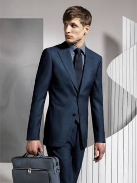 Stylbiella 澳洲美丽诺羊毛300克重四向弹力蓝色格纹全麻衬套装