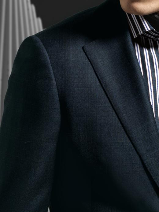 Stylbiella Super 120's 澳洲美丽诺羊毛300克自然纬弹蓝色格纹全麻衬套装 商品图1